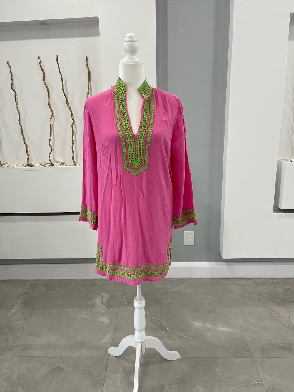 Pink Tunic with Green Embroidered Trim